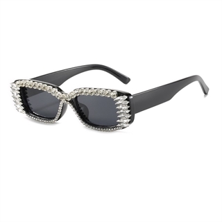 Firkant solbrille med rhinsten - Sort